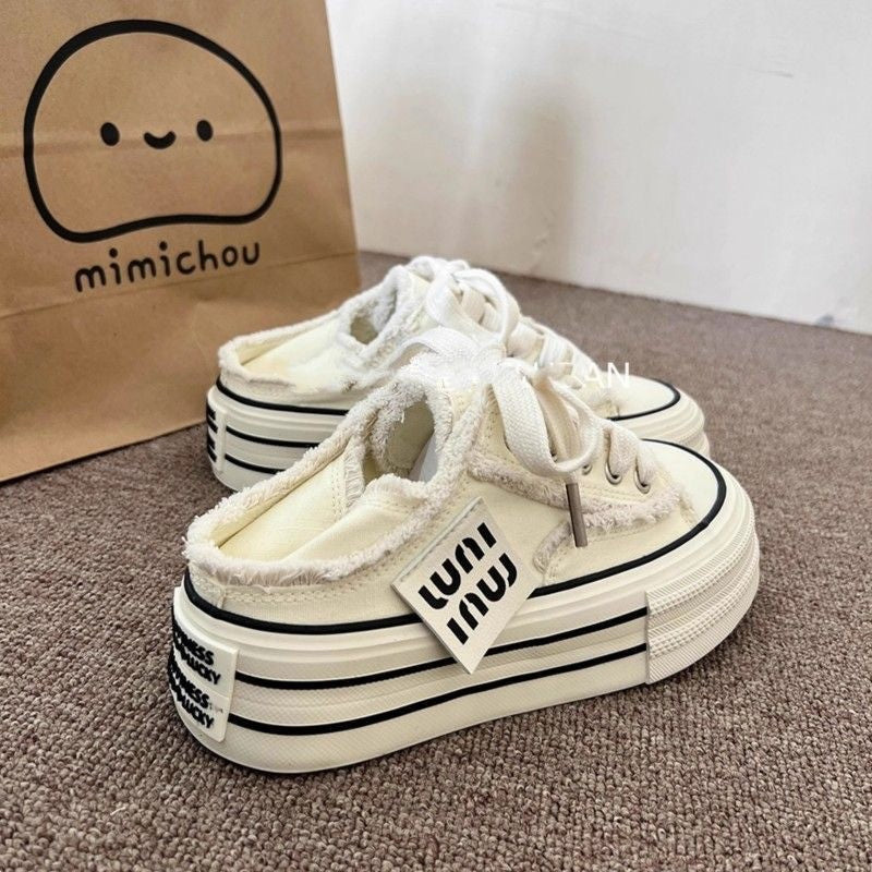 Pink tassel fringed thick soled canvas shoes for women casual and versatile board shoes