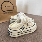 Pink tassel fringed thick soled canvas shoes for women casual and versatile board shoes