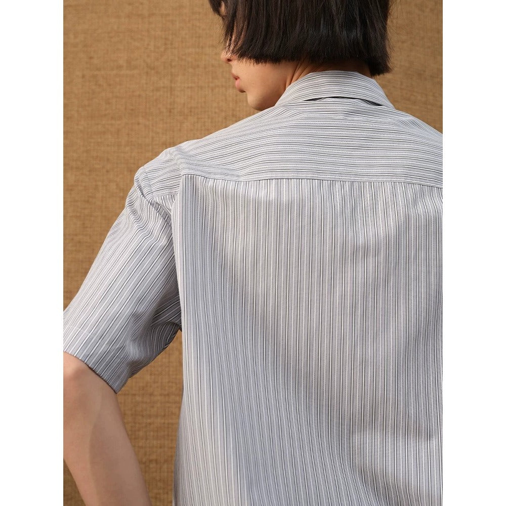 Curved Hem Striped Short Sleeve Shirt for Men