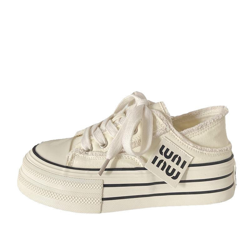 Pink tassel fringed thick soled canvas shoes for women casual and versatile board shoes