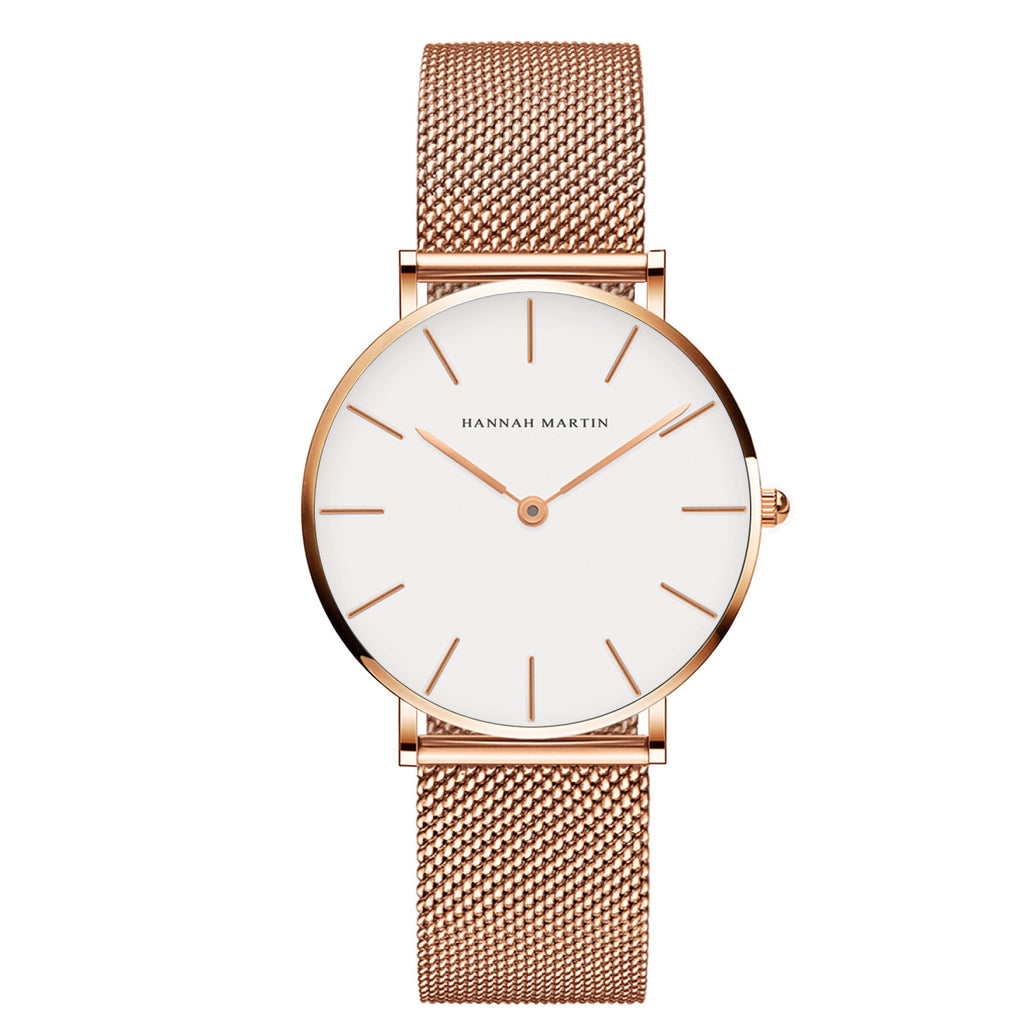 Women's Black Mesh Steel Watch - Waterproof, Rose Gold