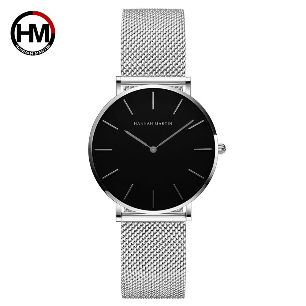 Women's Black Mesh Steel Watch - Waterproof, Rose Gold