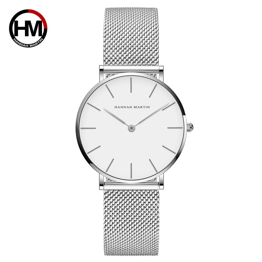 Women's Black Mesh Steel Watch - Waterproof, Rose Gold