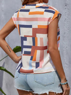 Summer New Geo Print Notch Neck Doll Sleeve V-Neck Pullover Women's Top