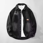 Retro Black Denim Jacket for Men, Street Style Loose Casual Notch Lapel Coat