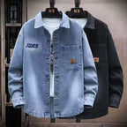 Retro Black Denim Jacket for Men, Street Style Loose Casual Notch Lapel Coat