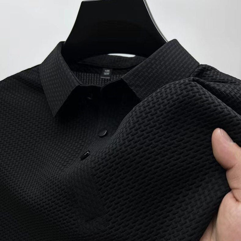 Ice Silk Men's Top Summer Mesh Short Sleeve T-Shirt Collar Color Smooth Material Polo Shirt Half Sleeve Men Breathable