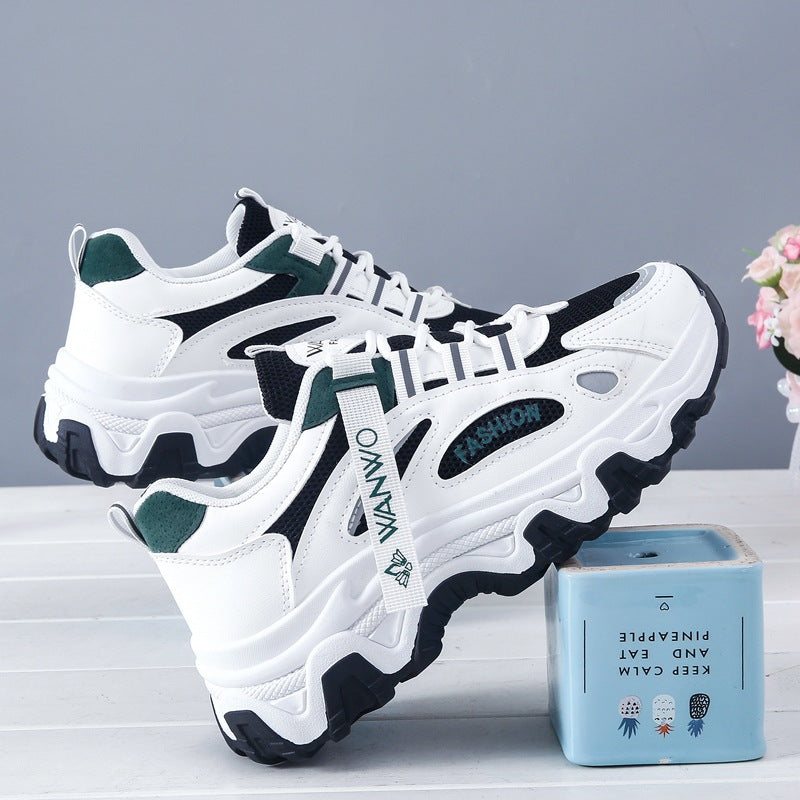 Student sports shoes, women's trendy height increasing mesh casual shoes