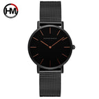 Women's Black Mesh Steel Watch - Waterproof, Rose Gold