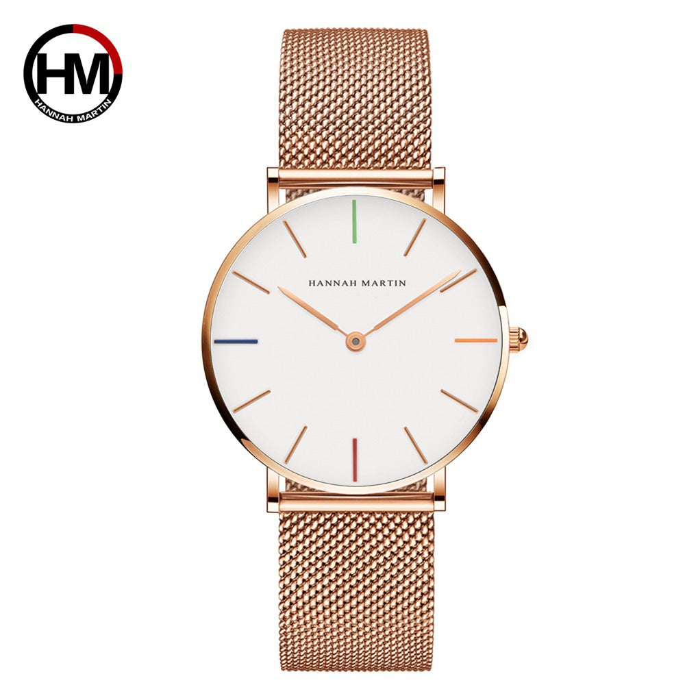Women's Black Mesh Steel Watch - Waterproof, Rose Gold