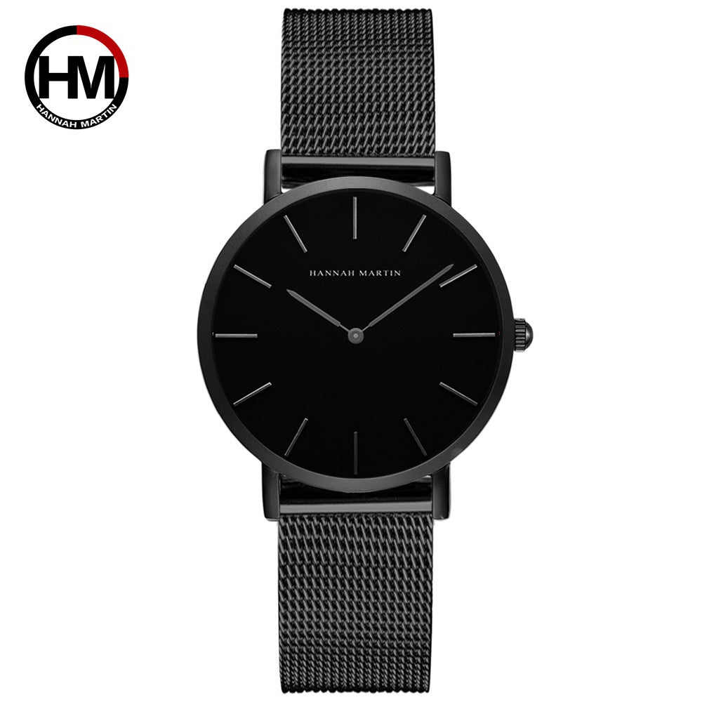 Women's Black Mesh Steel Watch - Waterproof, Rose Gold