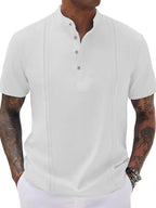 Solid Color Short Sleeve Polo Shirt for Men, Stand Collar, Button-Down Casual Sporty T-Shirt
