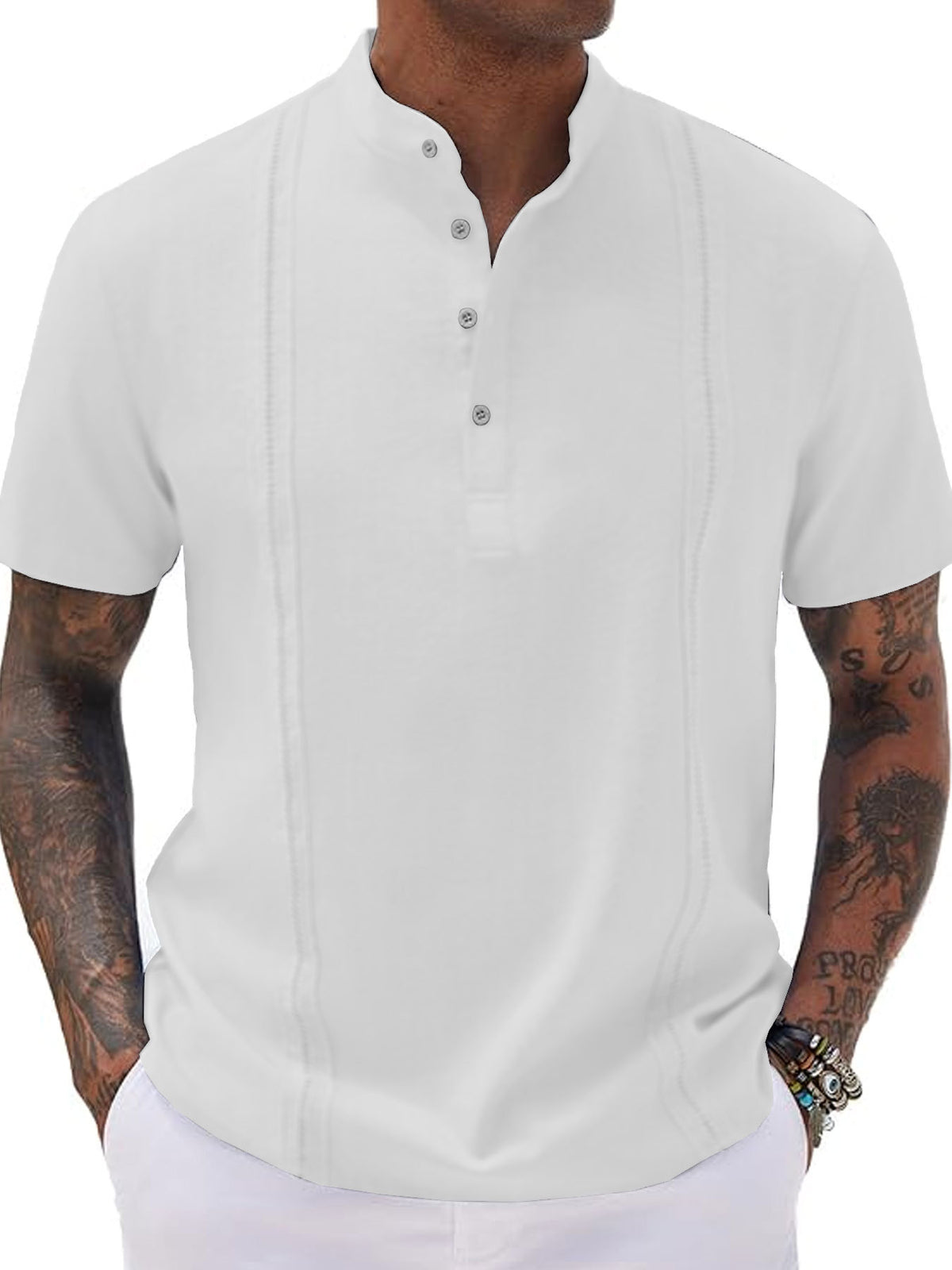 Solid Color Short Sleeve Polo Shirt for Men, Stand Collar, Button-Down Casual Sporty T-Shirt