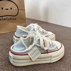 Pink tassel fringed thick soled canvas shoes for women casual and versatile board shoes