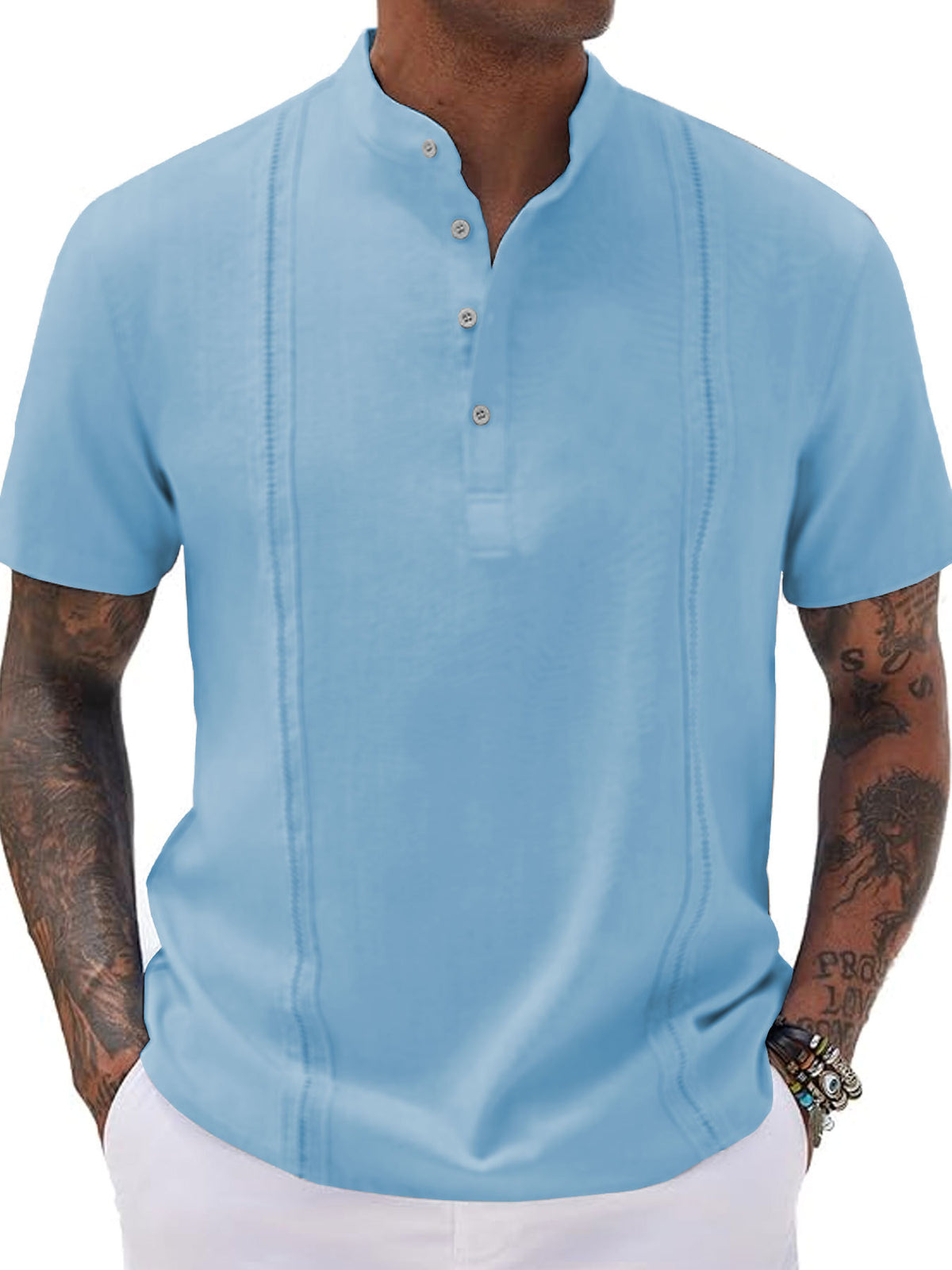 Solid Color Short Sleeve Polo Shirt for Men, Stand Collar, Button-Down Casual Sporty T-Shirt