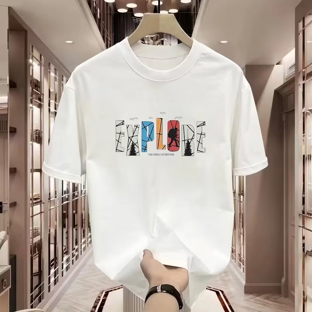 Casual Fashion Printed Pure Cotton Short Sleeve T-Shirt for Men