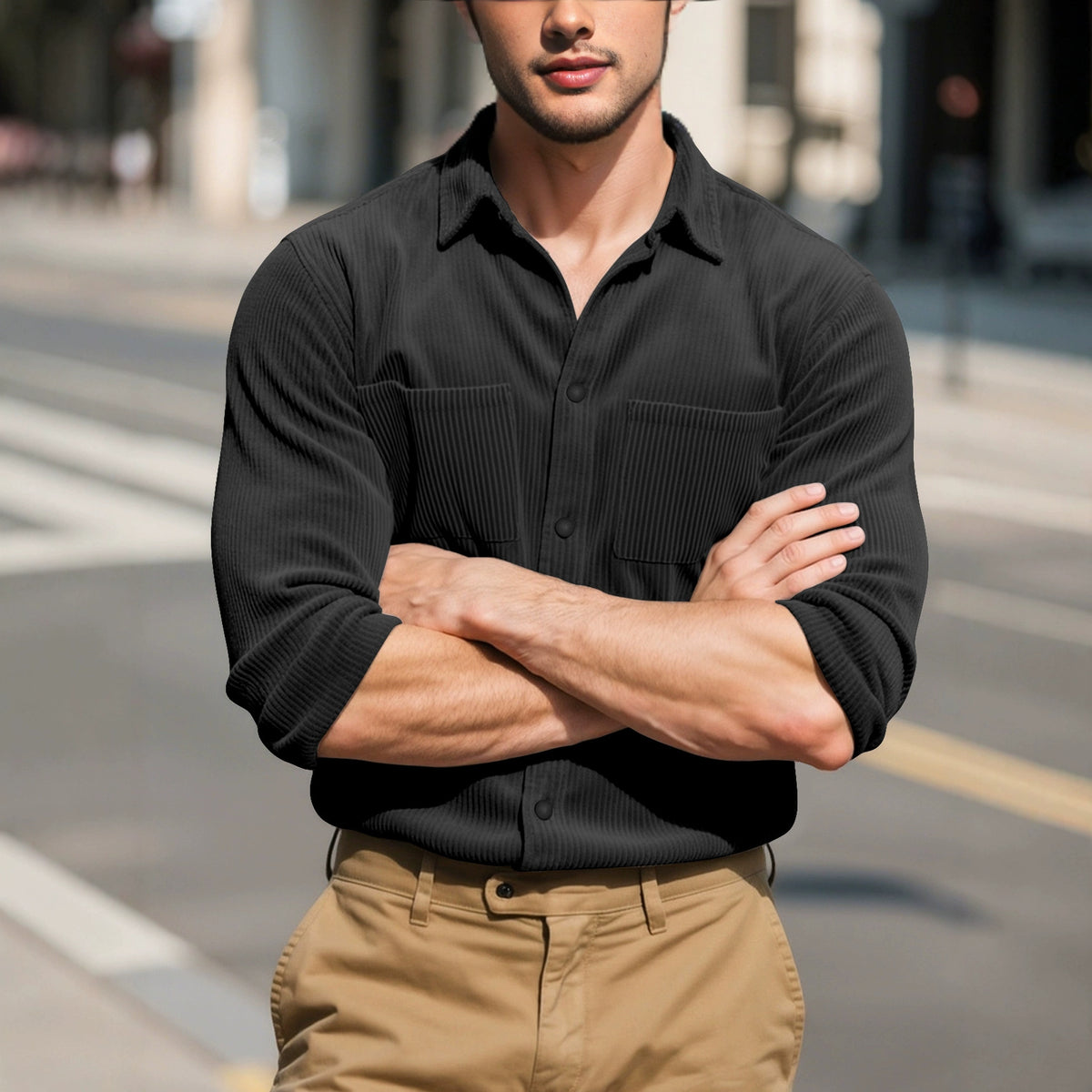 Long sleeved shirt with collar jacket for men