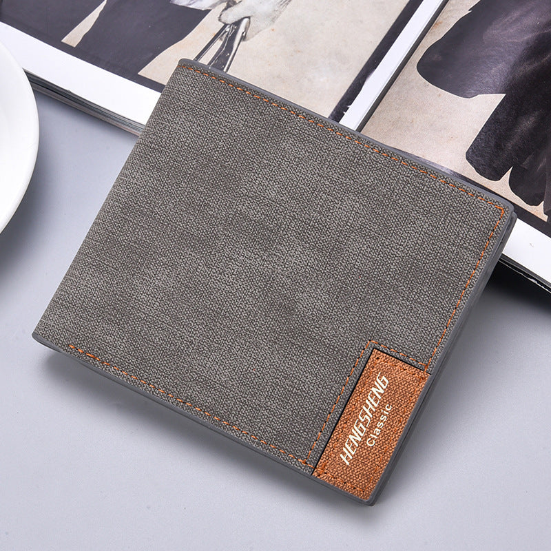 Men's Light Brown Canvas-Pattern Wallet - Slim