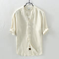 Men's Khaki Linen Mid-Sleeve Shirt – Retro | Aladinae