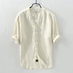 Men's Khaki Linen Mid-Sleeve Shirt – Retro | Aladinae