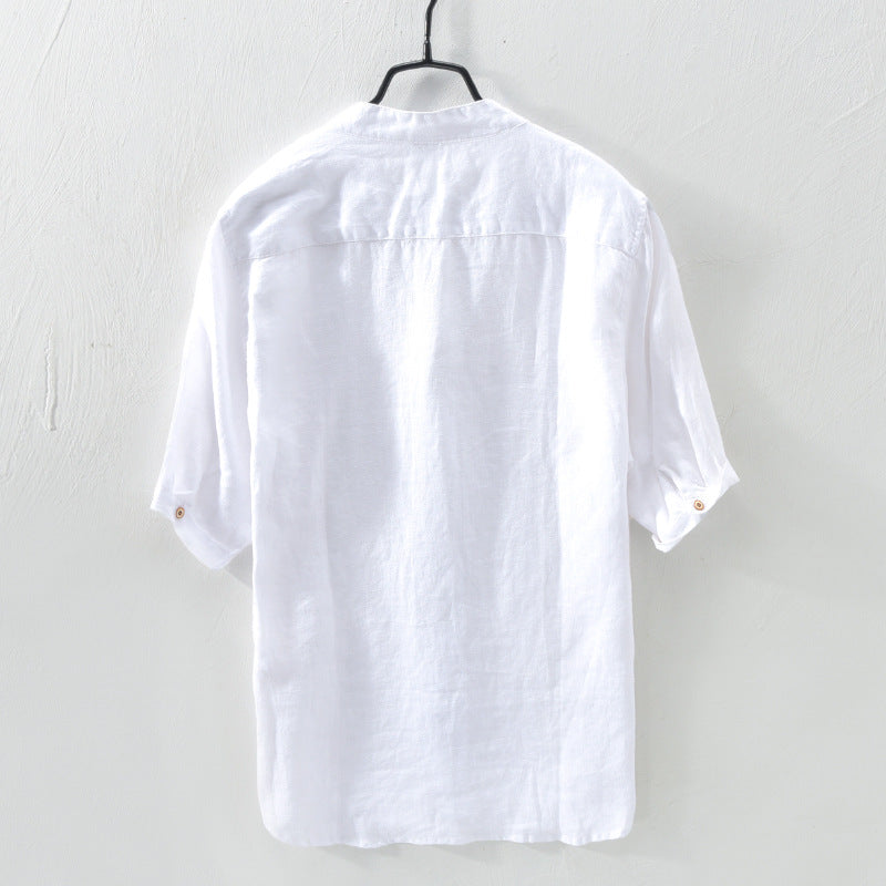 Men's Khaki Linen Mid-Sleeve Shirt – Retro | Aladinae
