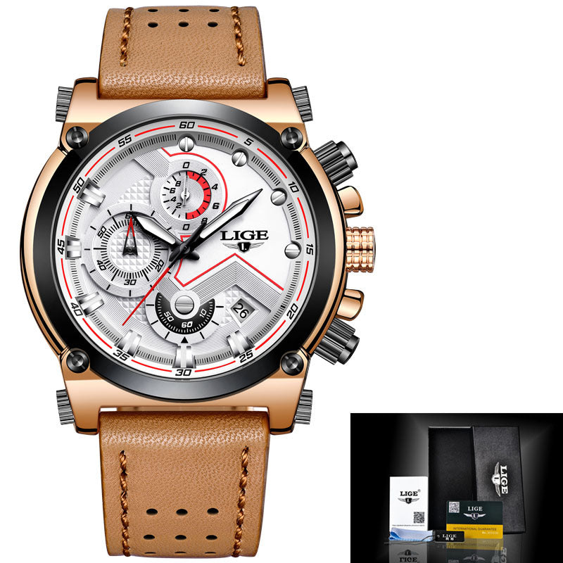 Men's Rose Silver Quartz Watch - Waterproof, Luminous