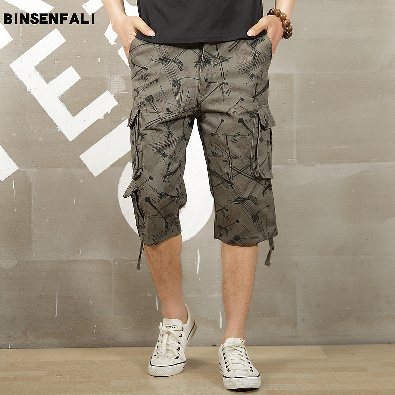 Men's Khaki Camo Cropped Pants – Multi-Pocket | Aladinae