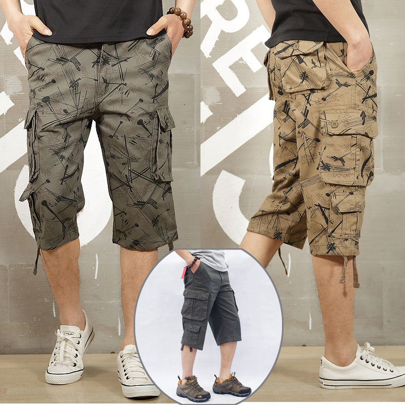 Men's Khaki Camo Cropped Pants – Multi-Pocket | Aladinae
