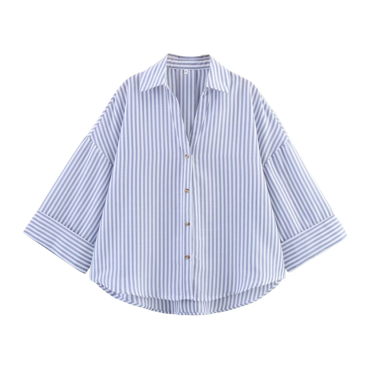 Women's Long Sleeve Single-Button Striped Shirt with Notch Lapel