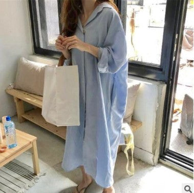 388 Korean Casual Shirt Dress 2025 Spring New Women's Clothing Plus Size Loose Shirt Dress Long Cotton Linen Export