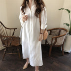 388 Korean Casual Shirt Dress 2025 Spring New Women's Clothing Plus Size Loose Shirt Dress Long Cotton Linen Export