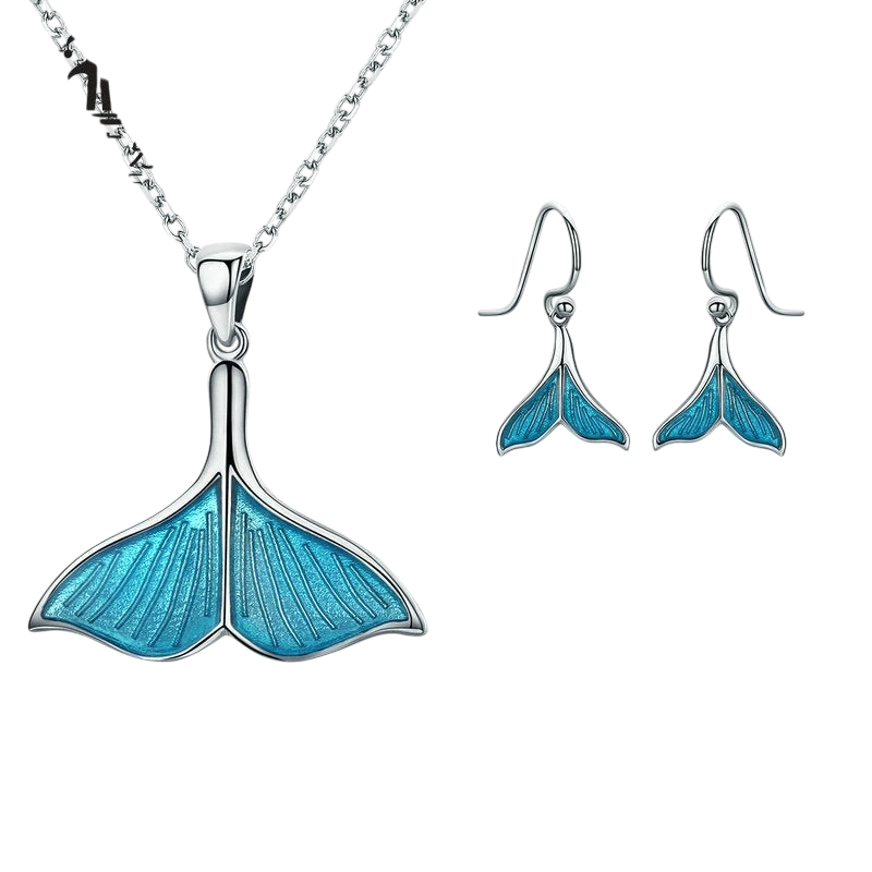 Evelyn Cross-border Monopoly Whale Fish Tail Set S925 Sterling Silver Earrings Necklace Platinum Plated Ladies Accessories