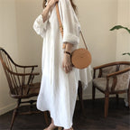 388 Korean Casual Shirt Dress 2025 Spring New Women's Clothing Plus Size Loose Shirt Dress Long Cotton Linen Export