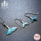 Evelyn Cross-border Monopoly Whale Fish Tail Set S925 Sterling Silver Earrings Necklace Platinum Plated Ladies Accessories