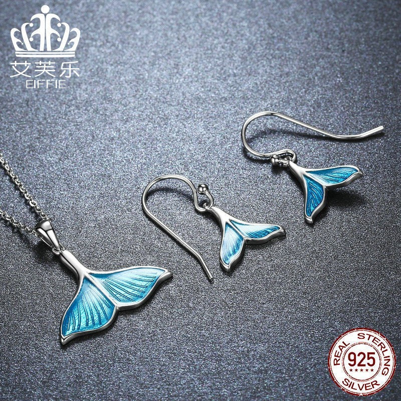 Evelyn Cross-border Monopoly Whale Fish Tail Set S925 Sterling Silver Earrings Necklace Platinum Plated Ladies Accessories