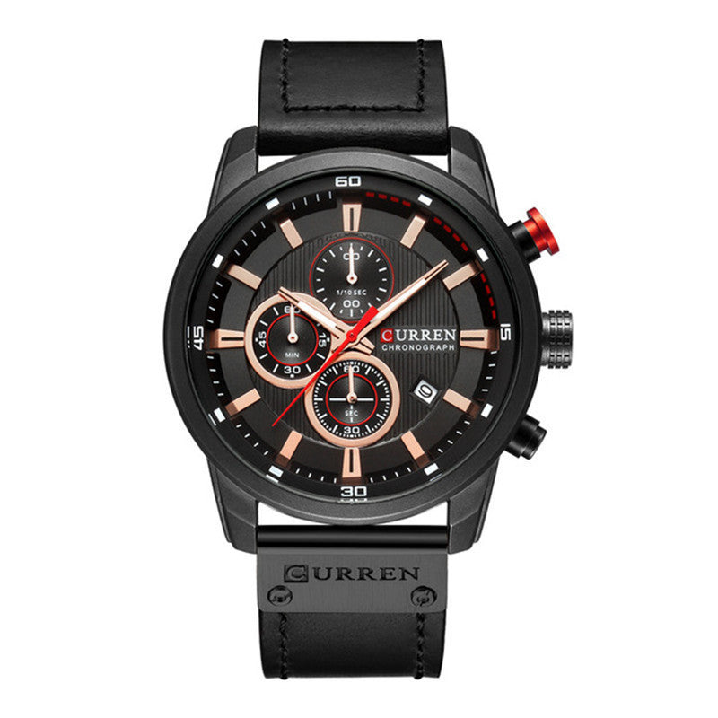 Men's Silver Black Multi-Dial Quartz Watch - Waterproof