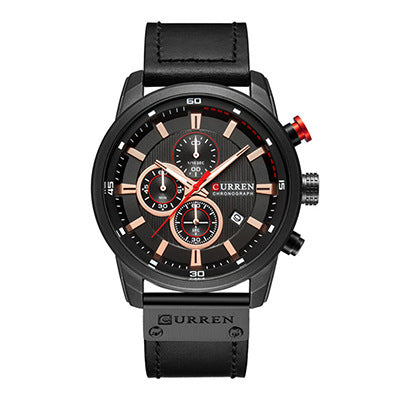 Men's Silver Black Multi-Dial Quartz Watch - Waterproof