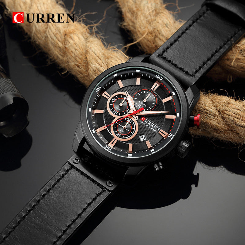 Men's Silver Black Multi-Dial Quartz Watch - Waterproof