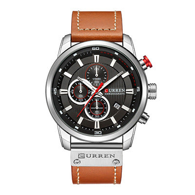 Men's Silver Black Multi-Dial Quartz Watch - Waterproof