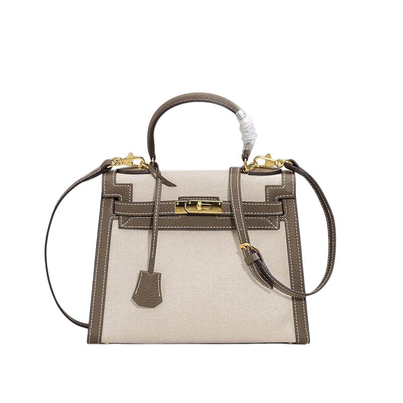 2026 New Kelly Bag - Top Layer Cowhide Leather Handbag, Canvas, Versatile Casual Crossbody Bag for Women