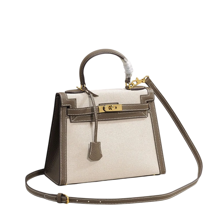 2026 New Kelly Bag - Top Layer Cowhide Leather Handbag, Canvas, Versatile Casual Crossbody Bag for Women
