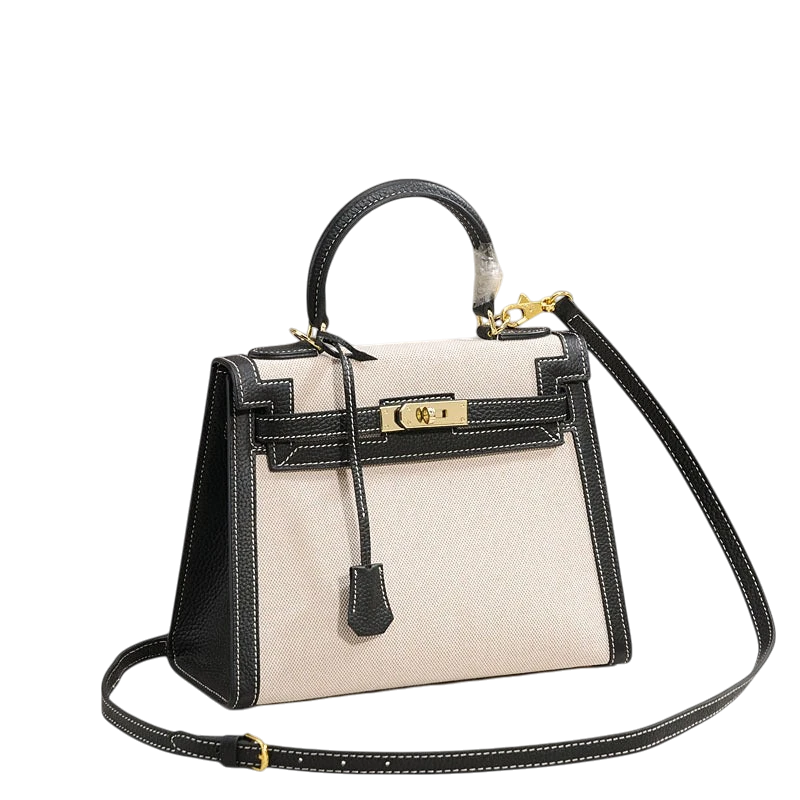 2026 New Kelly Bag - Top Layer Cowhide Leather Handbag, Canvas, Versatile Casual Crossbody Bag for Women