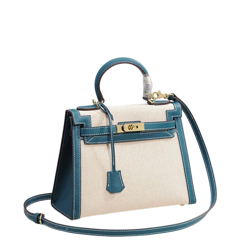 2026 New Kelly Bag - Top Layer Cowhide Leather Handbag, Canvas, Versatile Casual Crossbody Bag for Women
