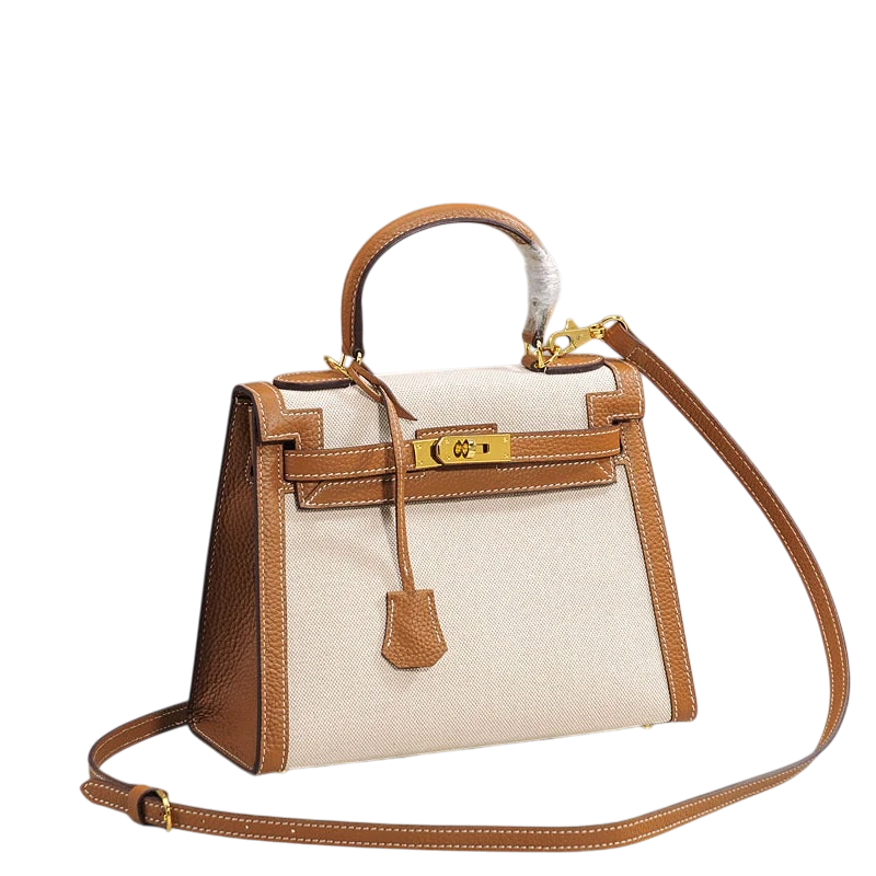 2026 New Kelly Bag - Top Layer Cowhide Leather Handbag, Canvas, Versatile Casual Crossbody Bag for Women