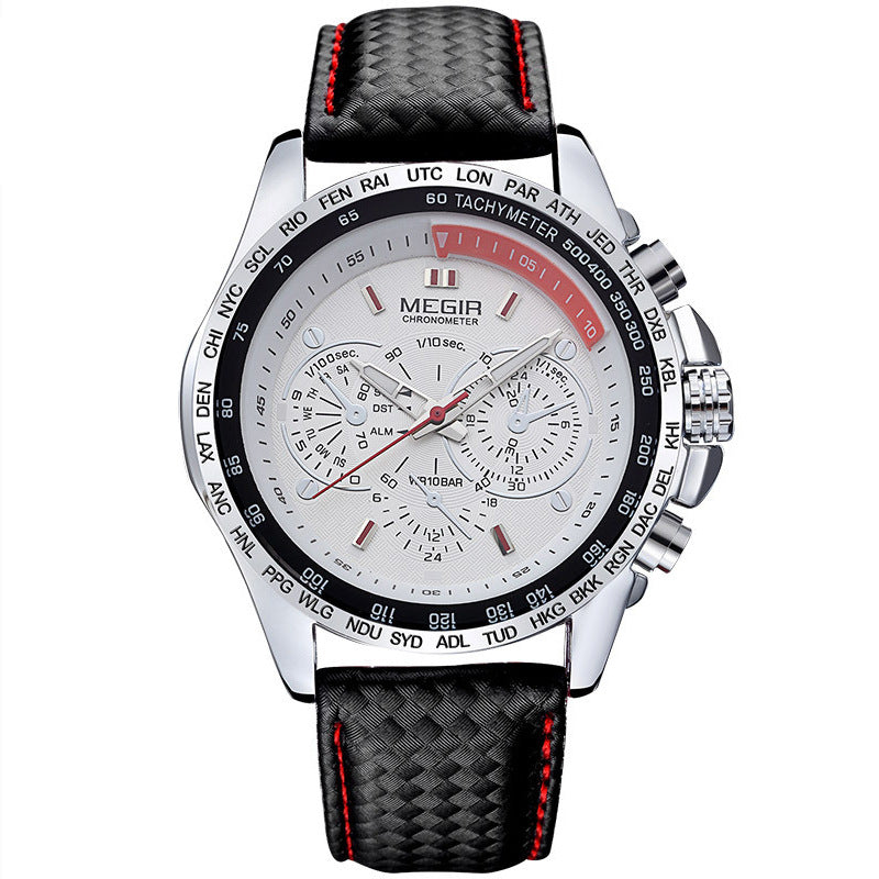 Men's Black Steel Multi-Hand Quartz Watch - Waterproof