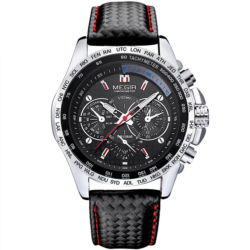 Men's Black Steel Multi-Hand Quartz Watch - Waterproof