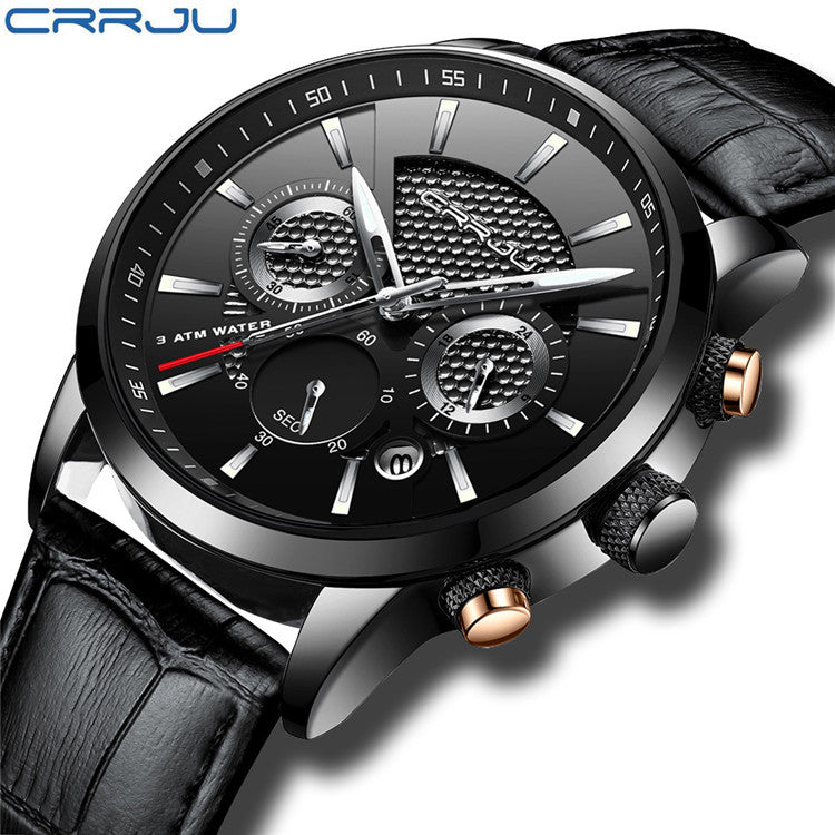 CRRJU Men's Chronograph Quartz Watch – Black | Aladinae