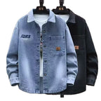 Retro Black Denim Jacket for Men, Street Style Loose Casual Notch Lapel Coat
