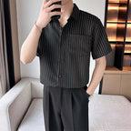 Black striped short sleeved shirt for men in summer