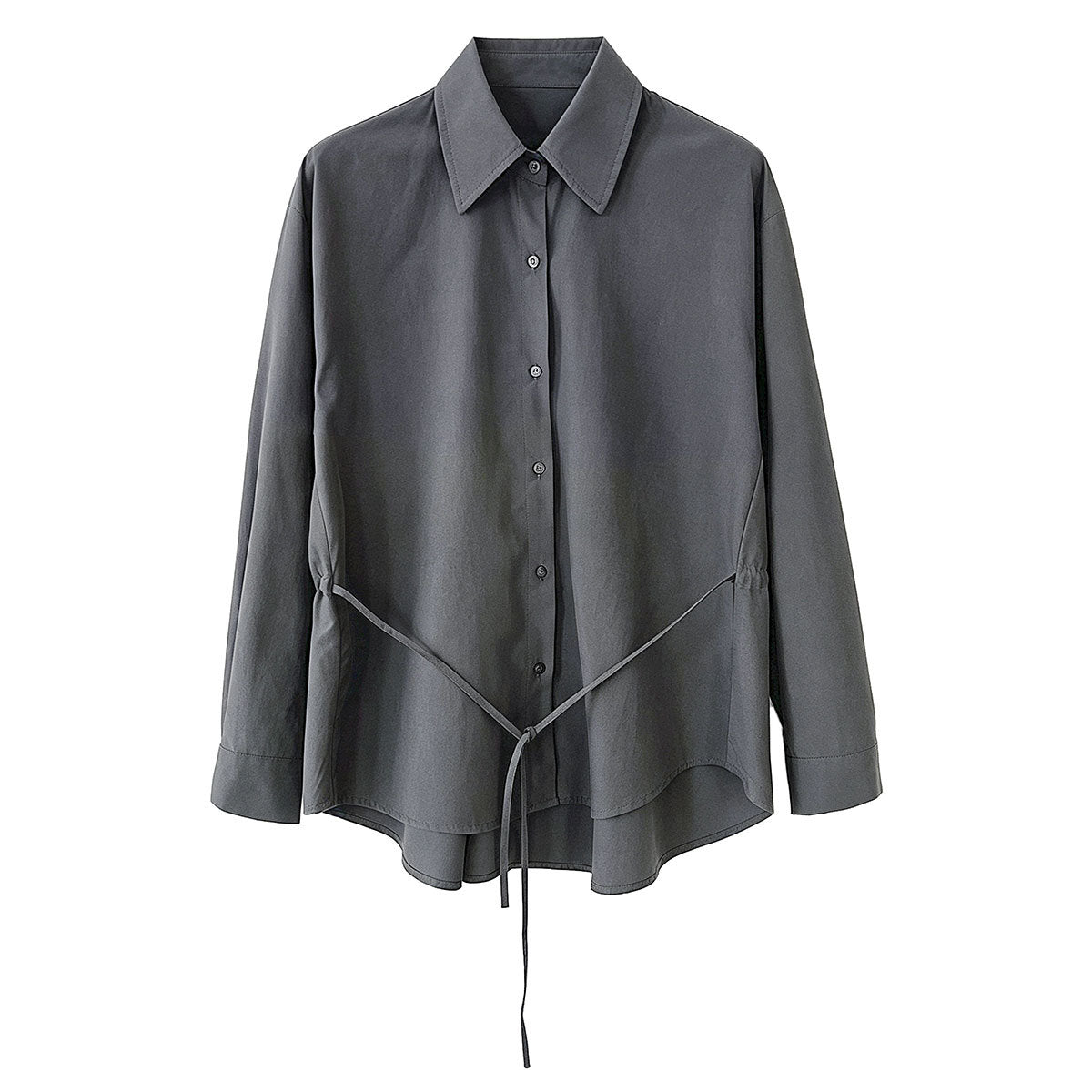 Autumn New Belted Waist Notch Collar Versatile Shirt for Women  Office Casual Simple Top Outerwear